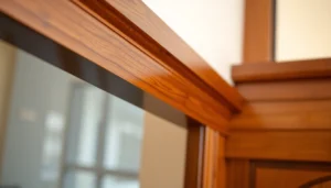 Detailed shot of finish trim showcasing flawless woodworking and smooth paint finish for high-quality interior decoration.