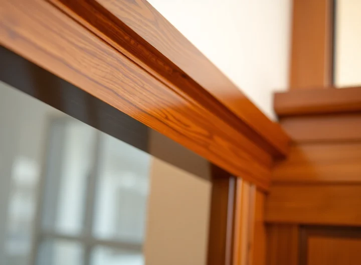Detailed shot of finish trim showcasing flawless woodworking and smooth paint finish for high-quality interior decoration.