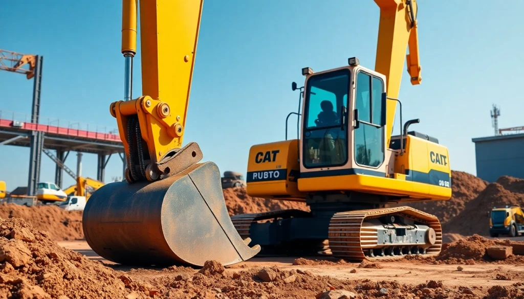 Efficient excavator rental service showcasing a versatile machine maneuvering on a busy construction site for precise digging and earthmoving tasks.