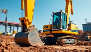 Efficient excavator rental service showcasing a versatile machine maneuvering on a busy construction site for precise digging and earthmoving tasks.