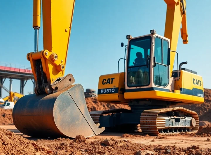 Efficient excavator rental service showcasing a versatile machine maneuvering on a busy construction site for precise digging and earthmoving tasks.