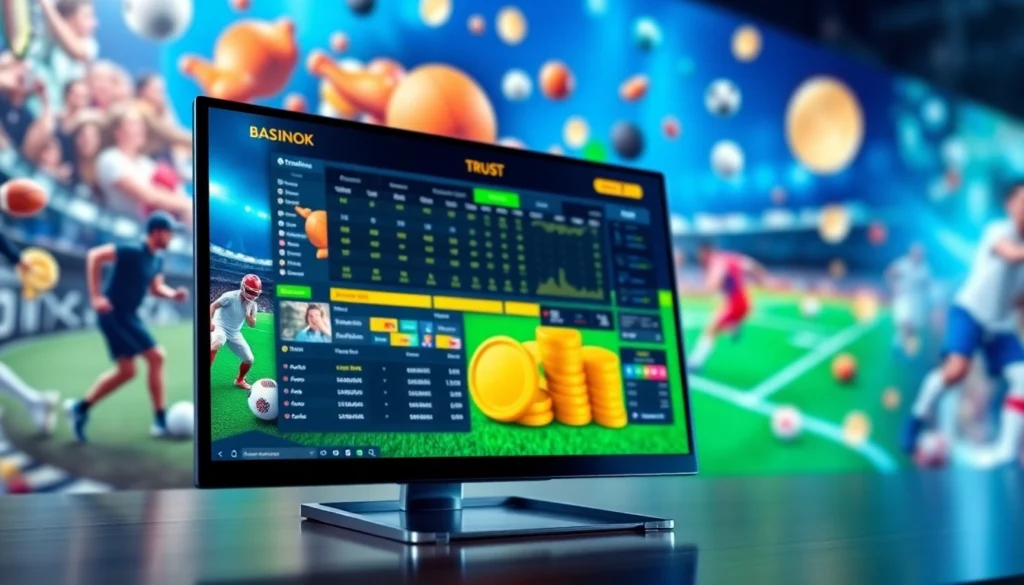 Digital sportsbook and casino interface with sports images and betting elements