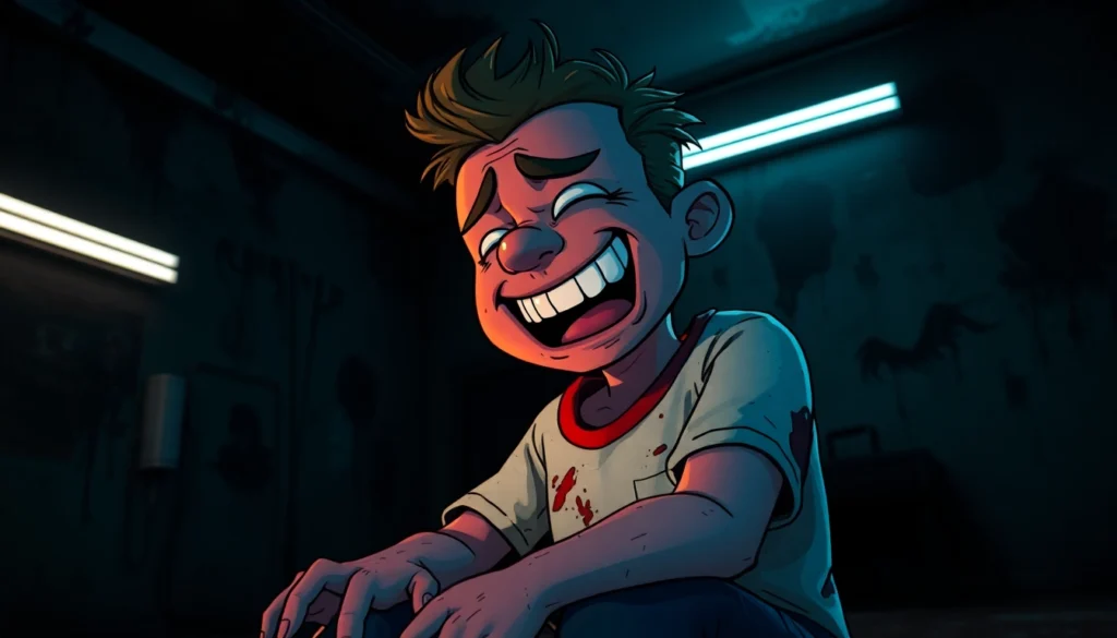 Harvey in distress, suffering from pain, in a dark, oppressive environment