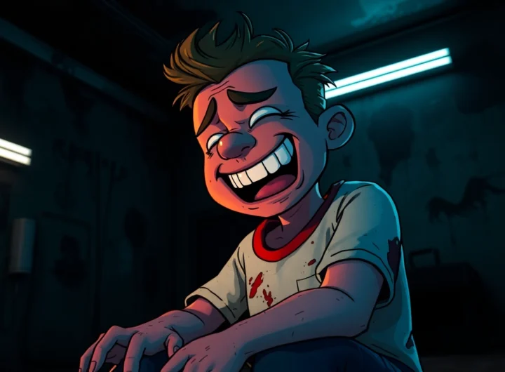 Harvey in distress, suffering from pain, in a dark, oppressive environment