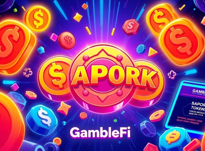 Bold APORK Tokens showcased in a vibrant, meme-inspired crypto environment with GambleFi